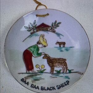 Vtg Baa‎ Baa Black Sheep Hand Painted Japan Miniature Nursery Plate Butter Pat
